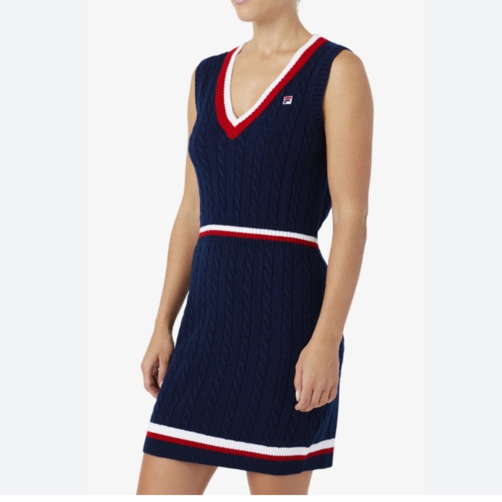 Fila’s Darian Sweater Knit Dress Navy/Red/White XS - Picture 4 of 11
